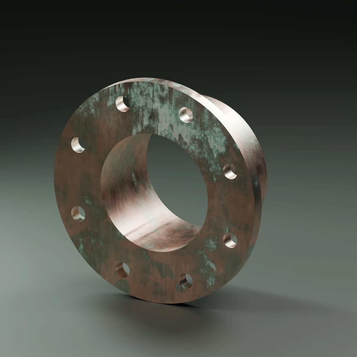 Copper material sample with green patina and exposed metal